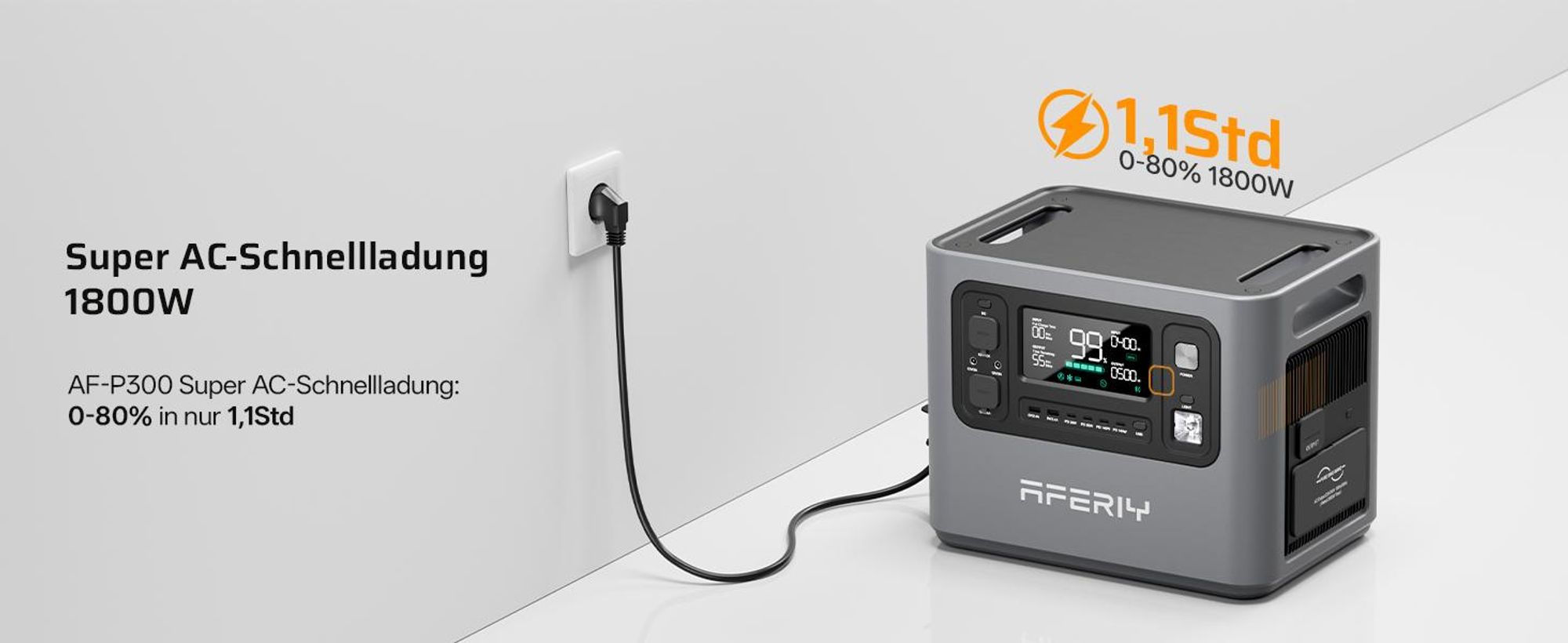 AFERIY P300 3000 W 2048 Wh Powerstation, 1200 W Solar, 1,5 h Schnellladung, erweiterbar auf 10,24 kWh, 220–240 V, für Camping und Zuhause