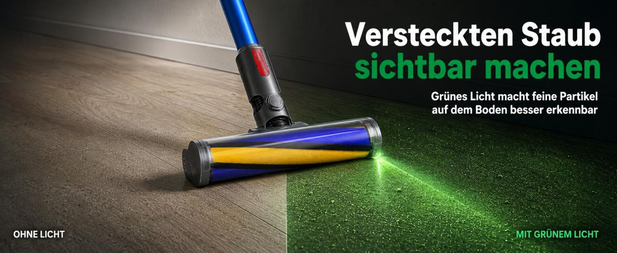 Elektrobürste mit Laser-LED für Dyson V7 V8 V10 V11 V15 – Bürste mit Direktantrieb für Hartböden & Kurzflorteppiche – Bodendüse für Staubsauger