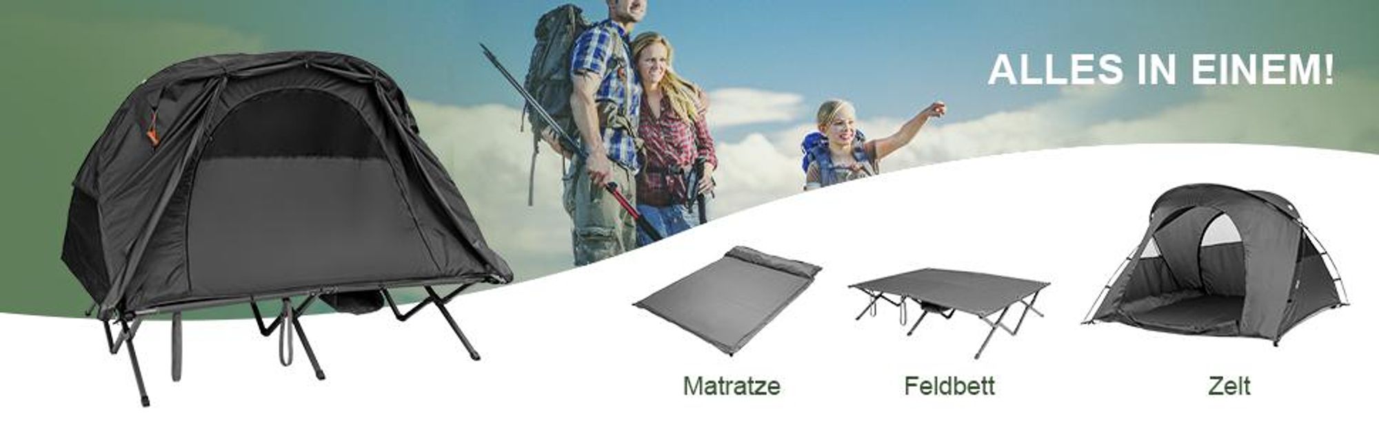 COSTWAY Erhöhtes Feldbett mit Zelt für 2 Personen, Kuppelzelt mit selbstaufblasender Matratze, Abdeckung & Schuhaufbewahrungstasche, Zelt bis 300kg