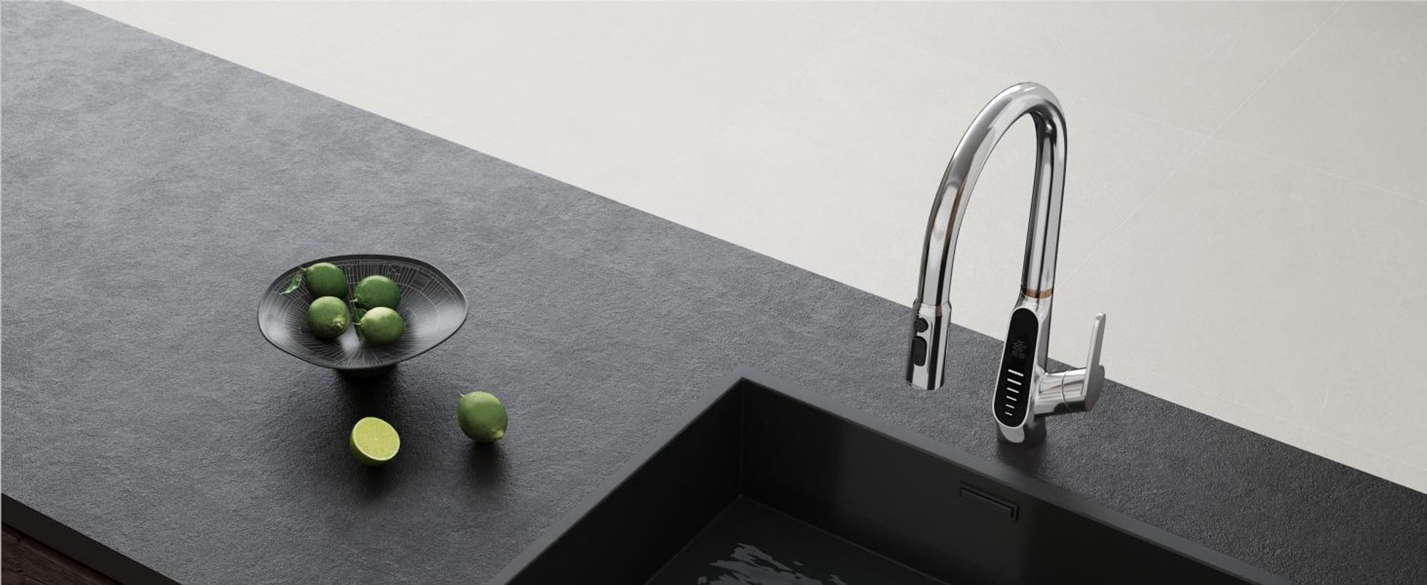 Mai & Mai Wasserhahn Küche Küchenamatur ausziehbar 360° drehbar 3 Wasserstrahl-Modi LED-Digitalanzeige Küchenwasserhahn Spültischarmatur Silber 8085