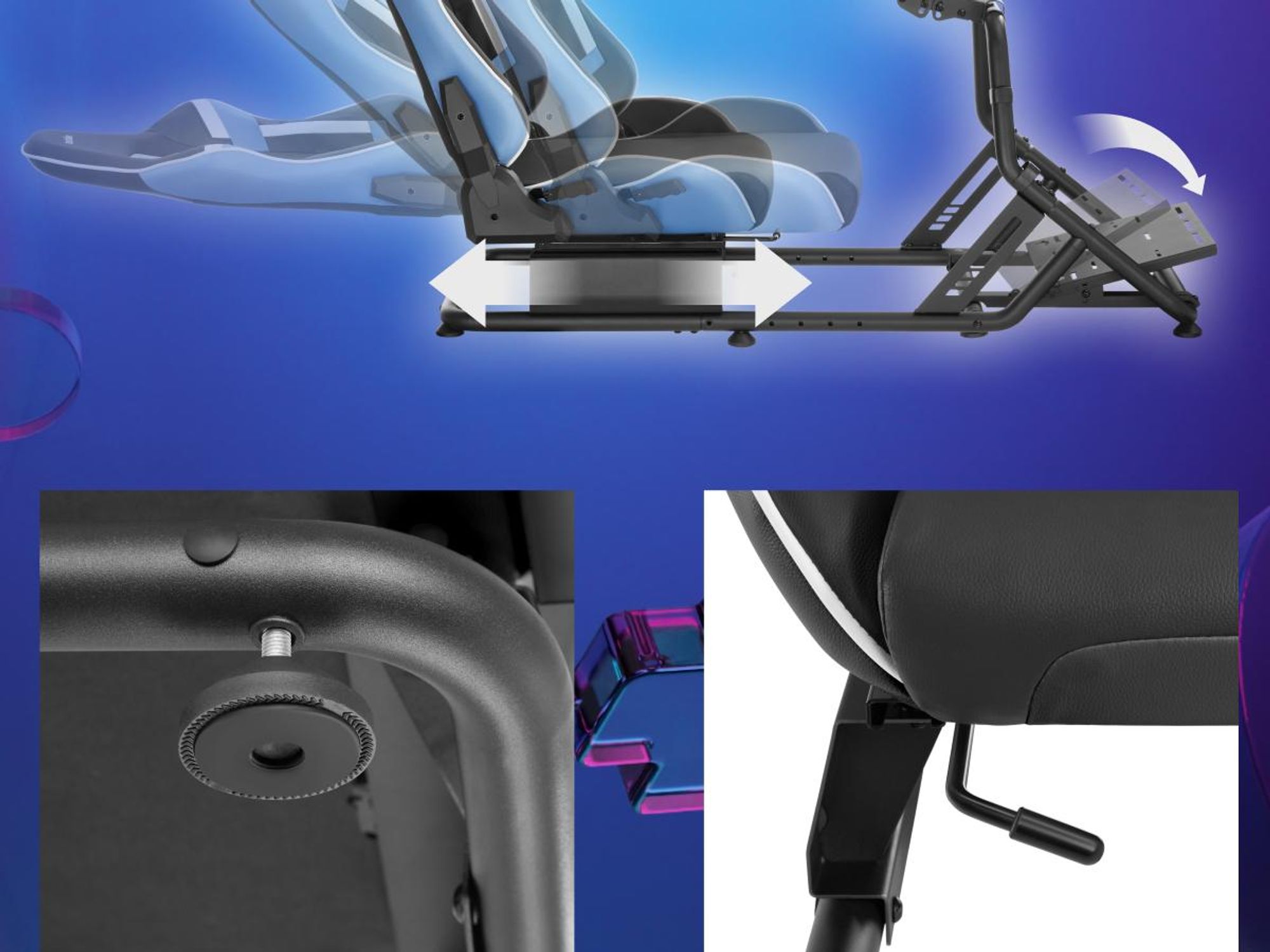 tectake Gamingstuhl Sim-Racing-Cockpit GT-Style Rennsitz 12-stufig verstellbar kompatibel Logitech Fanatec Thrustmaster Stahl Kunstleder