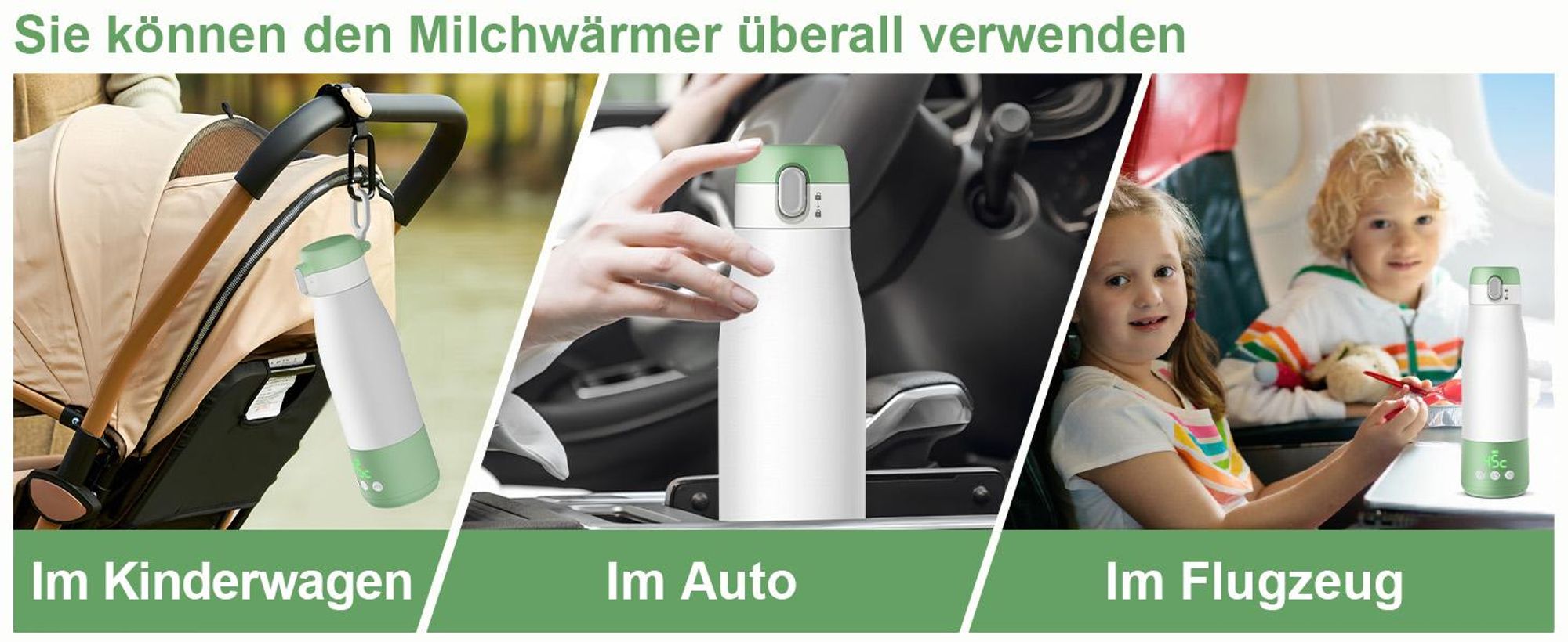 Tragbarer Flaschenwärmer Baby unterwegs für Muttermilch und Wasser, 350ml mit Reinigungsbürste für Reisen, Schnelles Aufheizen, Edelstahl 316, 9000mAh