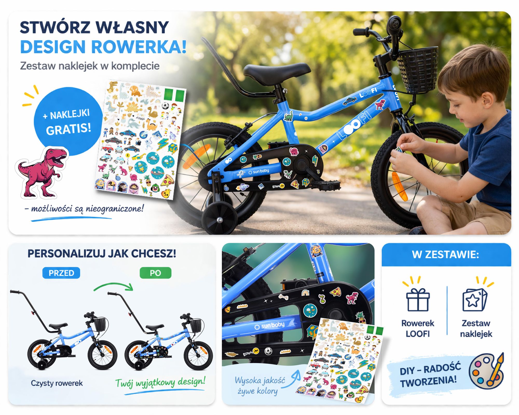 Lekki Rower dla chłopca 14 cali aluminiowy niebieski loofi sun baby