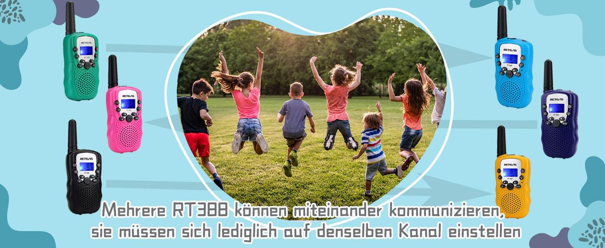 Retevis RT388 Walkie Talkie Kinder, Geschenke für Kinder, Spielzeug ab 4-12 Jahre, sichere Tastensperrer, für Abenteuer, Camping, Wandern (Zwei Paare)