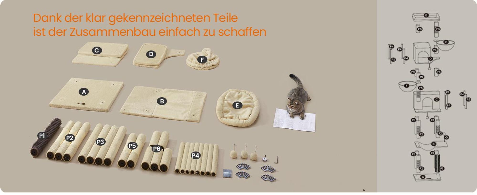 Feandrea Kratzbaum groß, XXL, mehrstöckiger Katzenbaum mit Höhlen und Liegemulden
