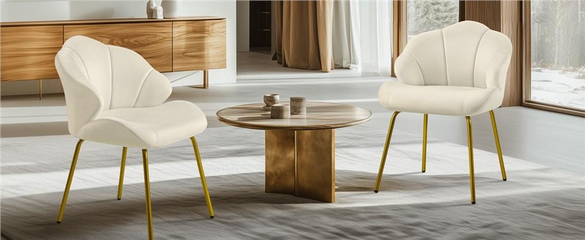 Yaheetech Esszimmerstuhl Polsterstuhl in Muschelform, Schminktisch Stuhl mit Metallbeinen, Wohnzimmer/Schlafzimmer, Beige