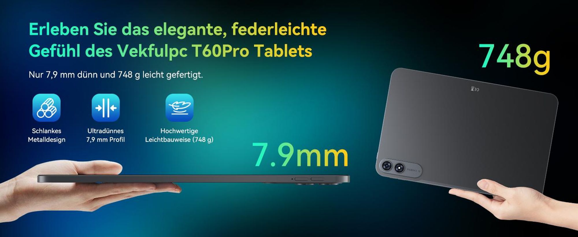VekfulPC T60 Pro 13.4" Android 15 Set Tablet, 24GB(8+16) RAM 256GB ROM+2TB TF, 10000 mAh Akku/2K Display/120Hz/5G WiFi/Gemini AI 2.0/16MP Kamera
