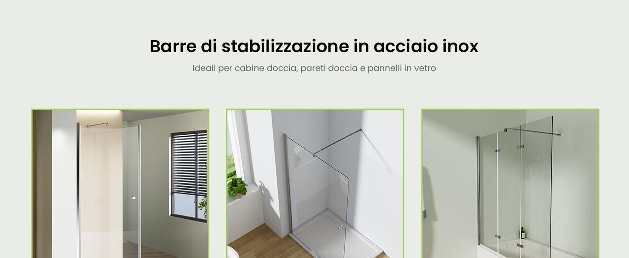 S'AFIELINA barra di fissaggio per schermo doccia 700-1200 mm, acciaio inox, stabilizzatore parete-vetro per vetro 8/10 mm, porta doccia o pannello laterale fisso, 2 pezzi