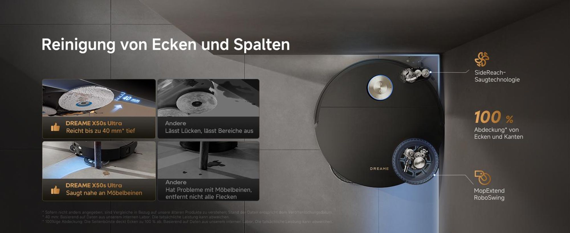 Dreame X50s Ultra Staubsauger Roboter mit Wischfunktion,35.000Pa Saugleistung,8.8cm Hindernisüberwindung,7.95cm Ultra-Slim,AstroVision™ System,Schwarz