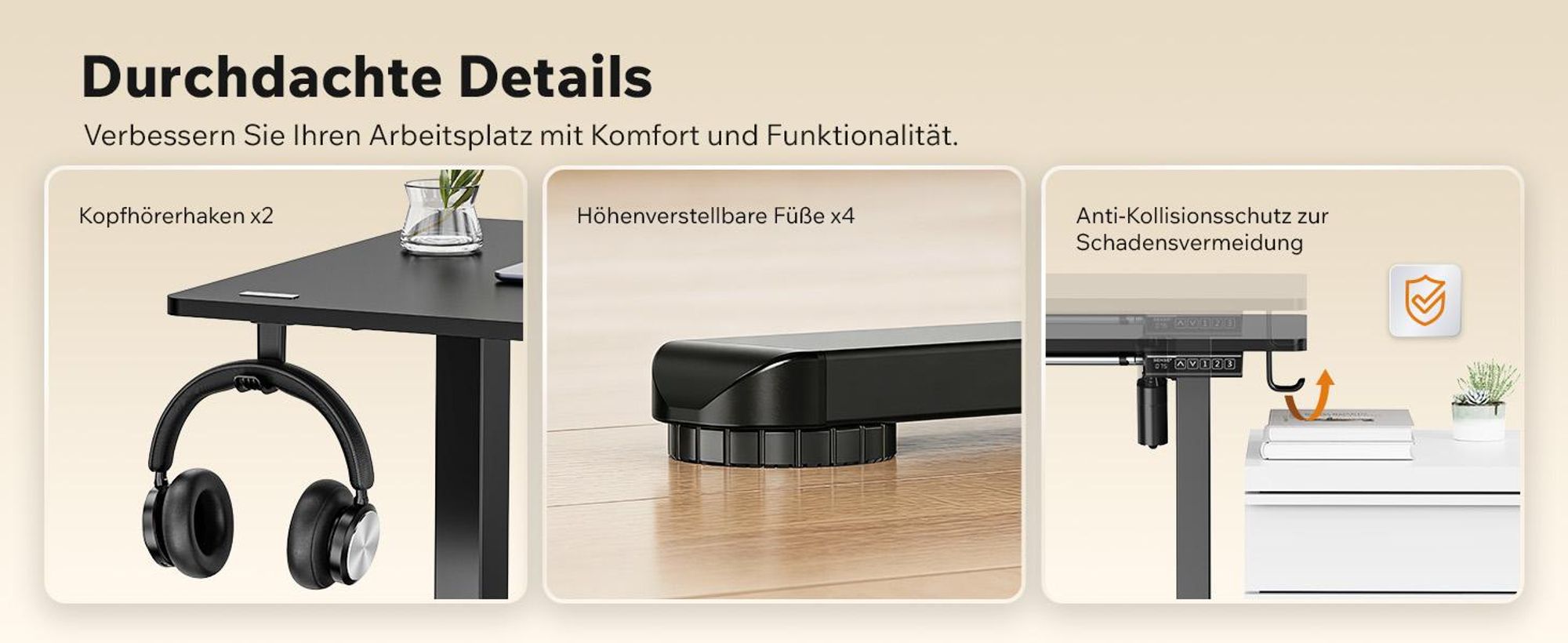 SENSE7 NOJO Light Elektrisch Höhenverstellbares Schreibtischgestell | 72-118cm, Memory-Funktion, Kopfhörerhalter, Max. 70kg, Stahl-Tischgestell