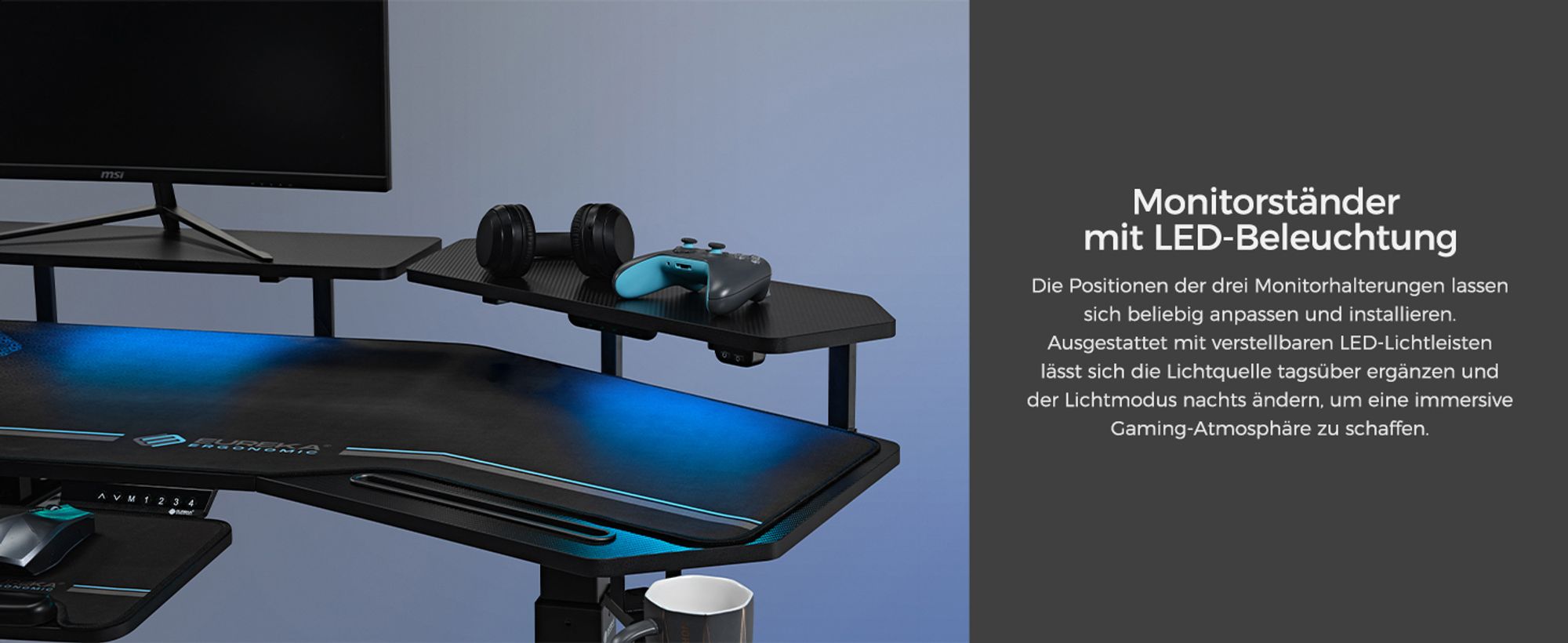 EUREKA ERGONOMIC Elektrisch Computertisch 182×76cm Höhenverstellbarer Schreibtisch Stehpult Gaming Tisch mit Monitorständer und Tastaturablage