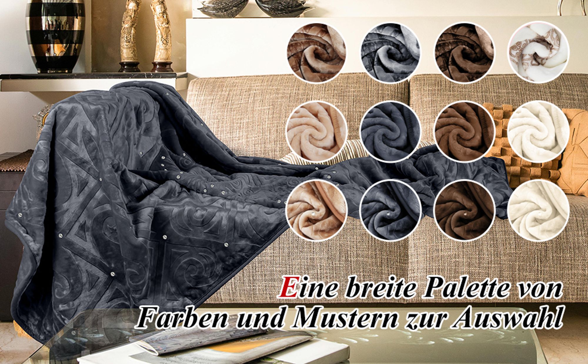 HOMELUX Kuscheldecke Wohndecke 200 x 240 cm Flauschig & Waschbar, Winter Decke Sofadecke Extra Weich & Warm Blanket für 4 Jahreszeiten, Grau