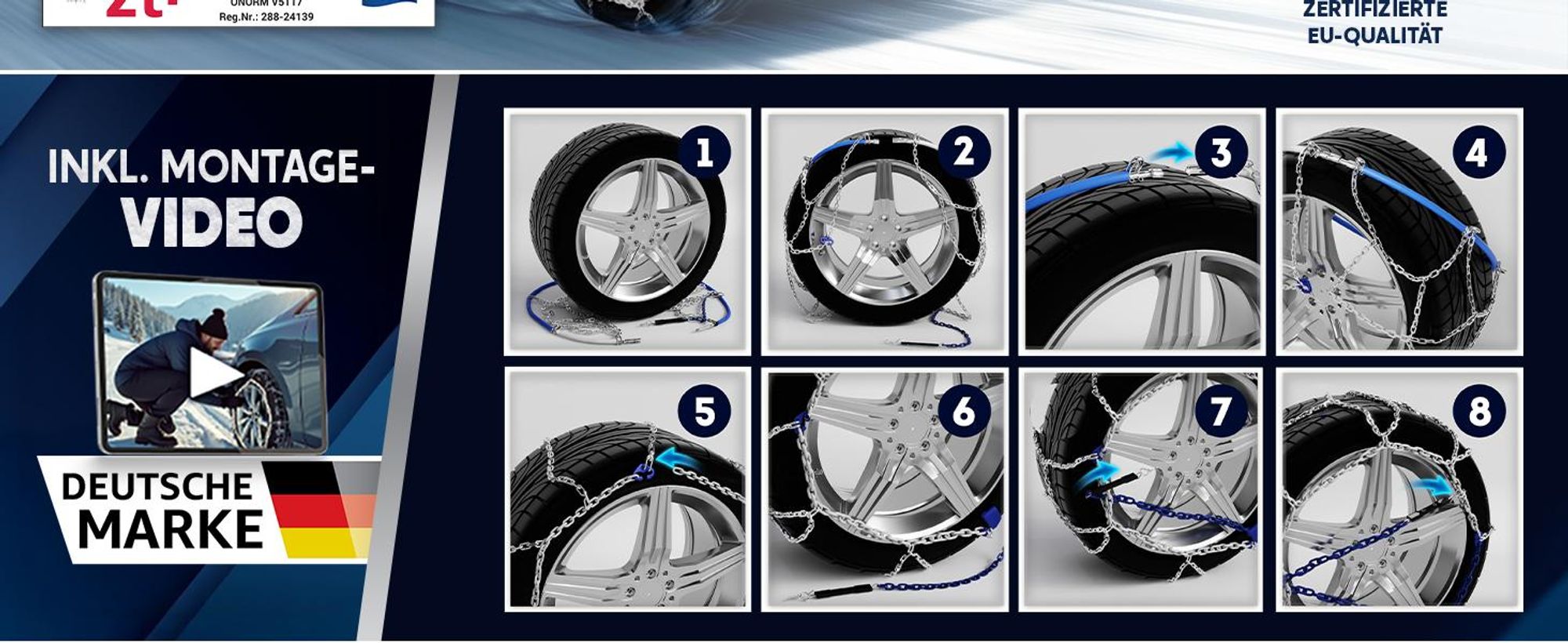 WERKTHOR Schneeketten 2x – Zugelassene Metall Schneeketten für PKW, optimaler Grip, schnelle Montage & passend für diverse Reifengrößen