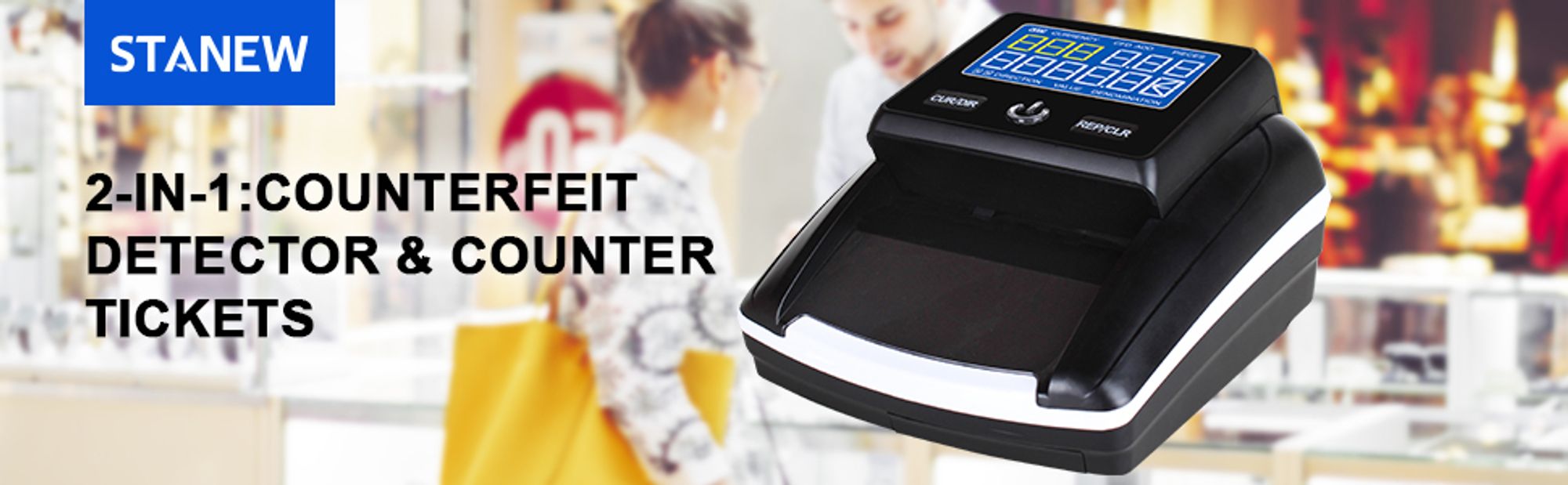 Banknotenprüfer & Geldzählmaschine 2in1 STANEW, Geldscheinprüfer für EUR, USD, GBP, LCD Display, Banknotendetektor kompakt für jederzeit und überall