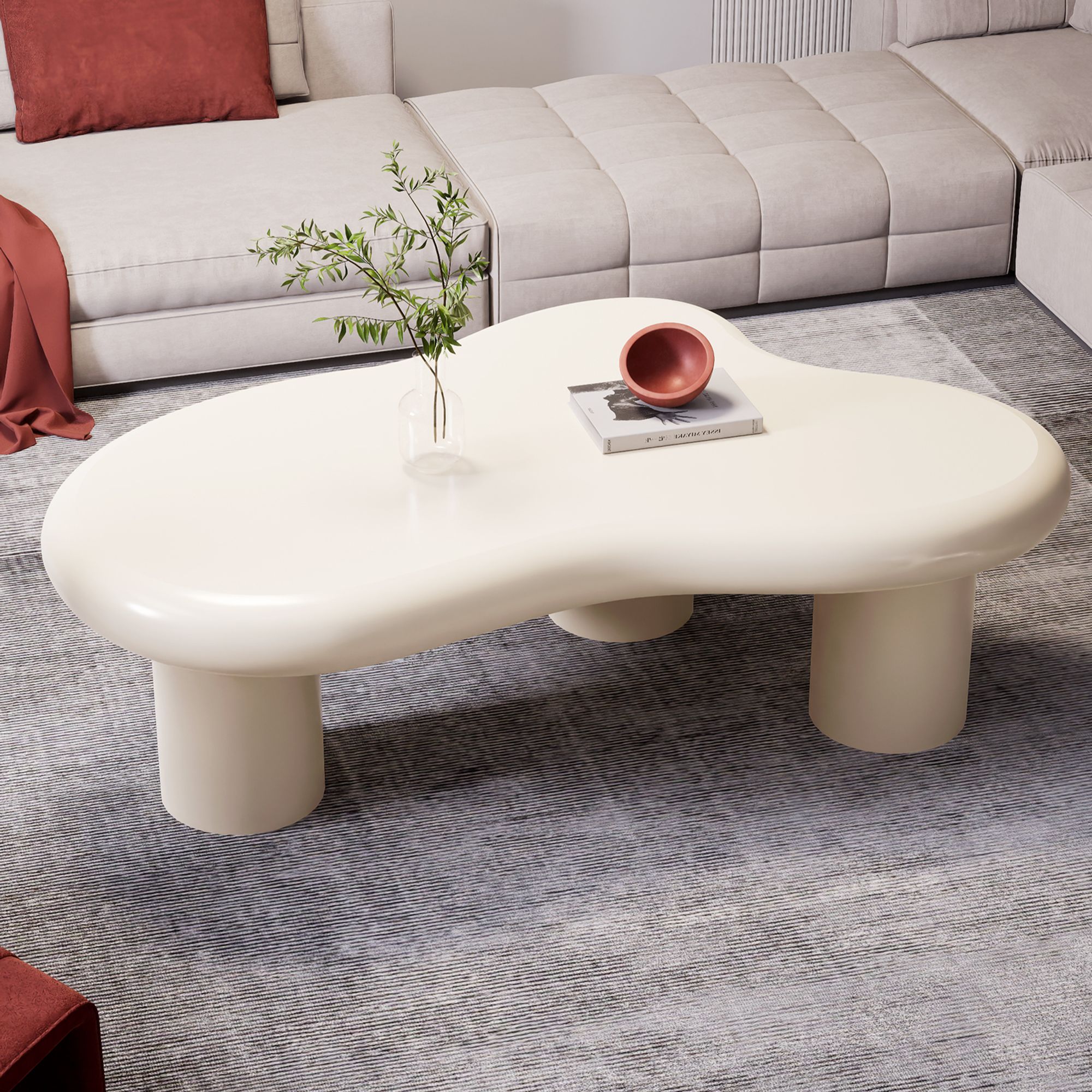 TWSOUL Couchtisch Wolken-Couchtisch, Cremefarbener Couchtisch unregelmäßiges Design