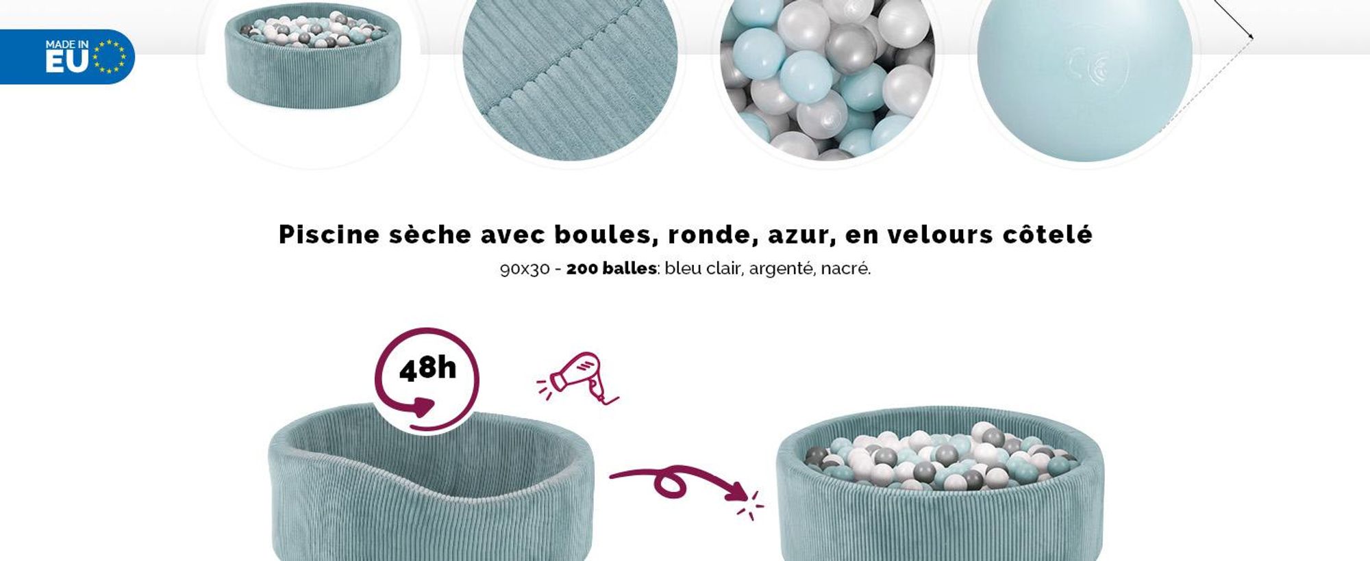Piscine à balles bébé 90x30cm + 200 balles - Misioo Piscine à balles pour enfants - Couverture Premium lavable - Bleu - Piscine à balles bébé dès 1 an - MISIOO