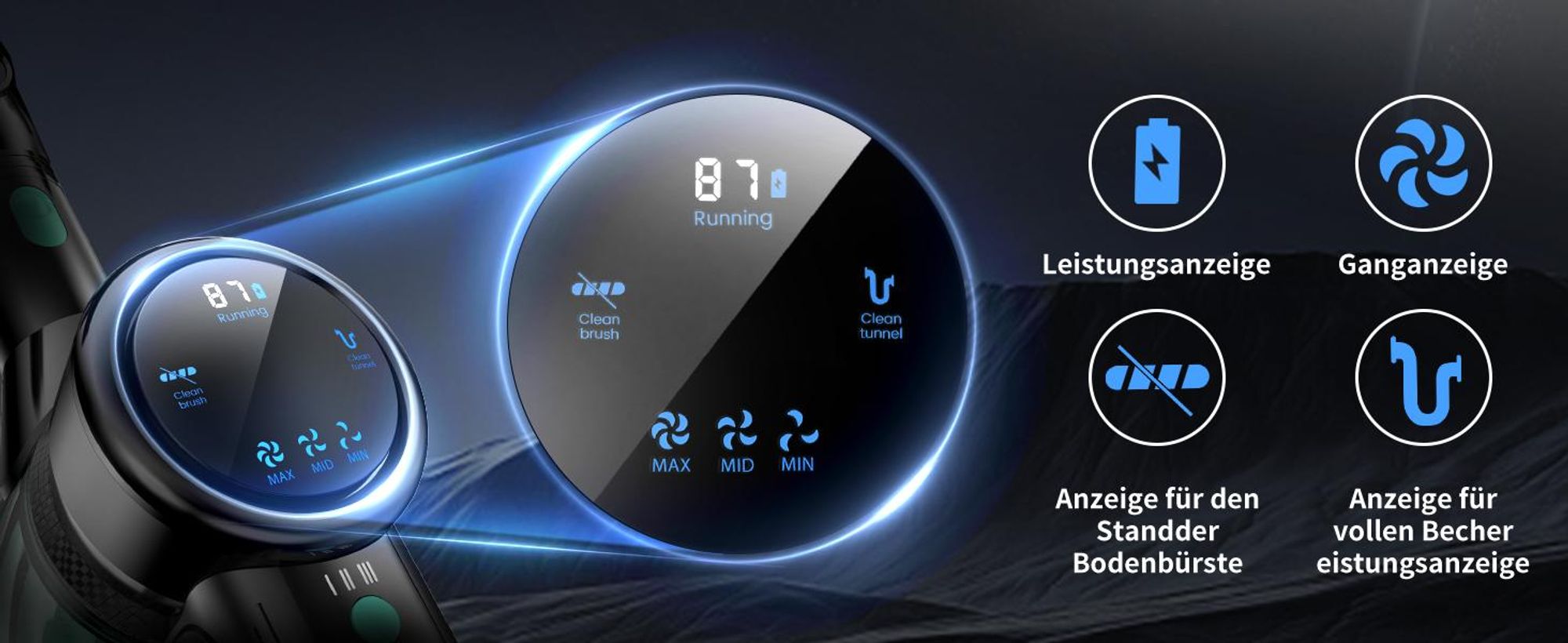 55000Pa/550W/65Min Staubsauger Kabellos, Akku Staubsauger SuperLeise, Handstaubsauger mit LED Display, Stabstaubsauger für Hartböden Teppiche, HEPA