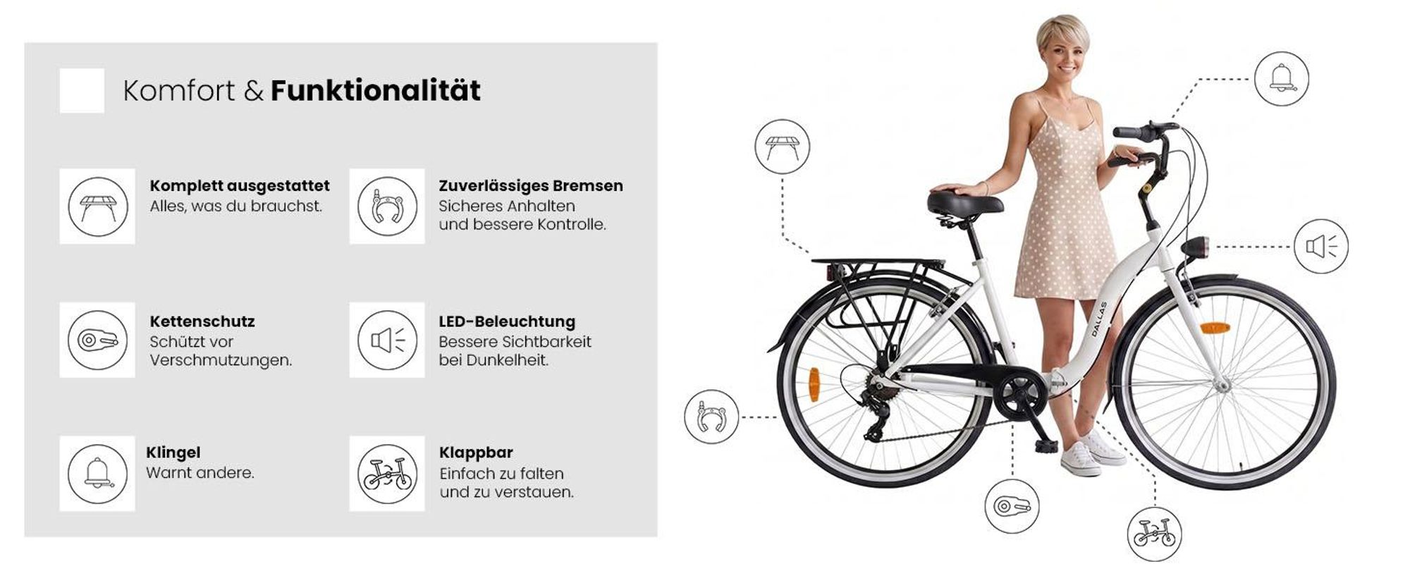 Dallas Bike Klapprad Faltrad 28 Zoll - 7-Gang Shimano - Alu-Rahmen M 18" - Weiß-Schwarz