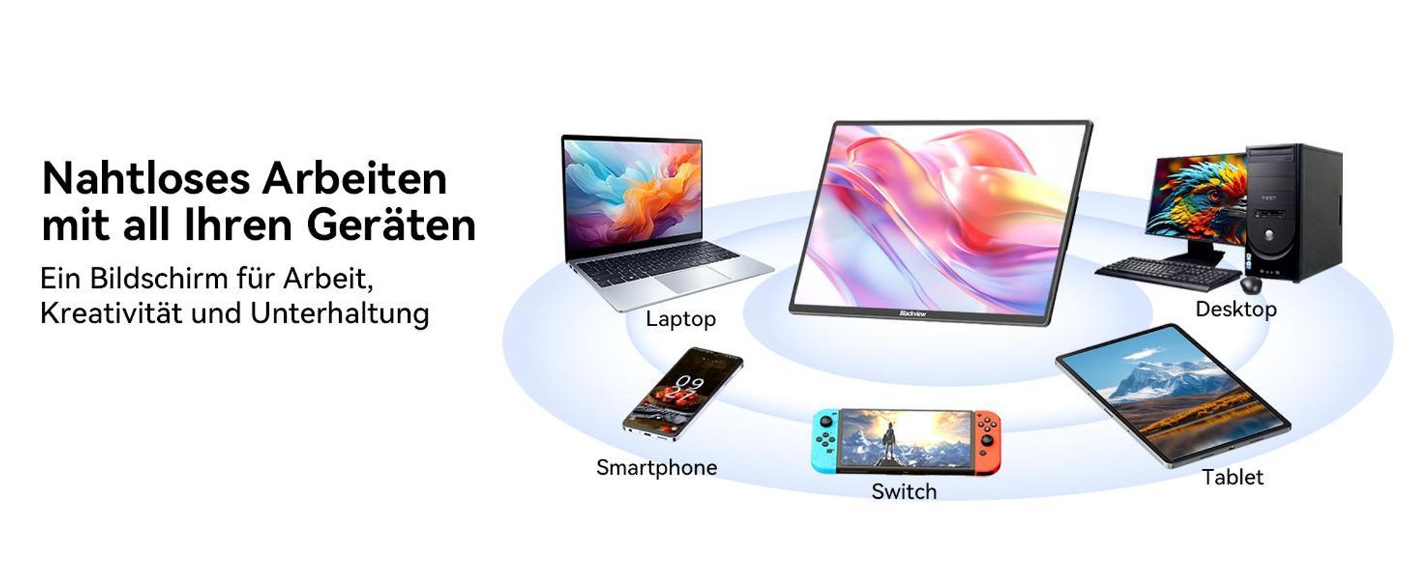 Blackview 16 Zoll FHD tragbarer Monitor 9, 650g ultraleicht, SÜD Augenschutz, 360° Drehständer, Plug & Play, Kompatibel mit Mac/Win/Android
