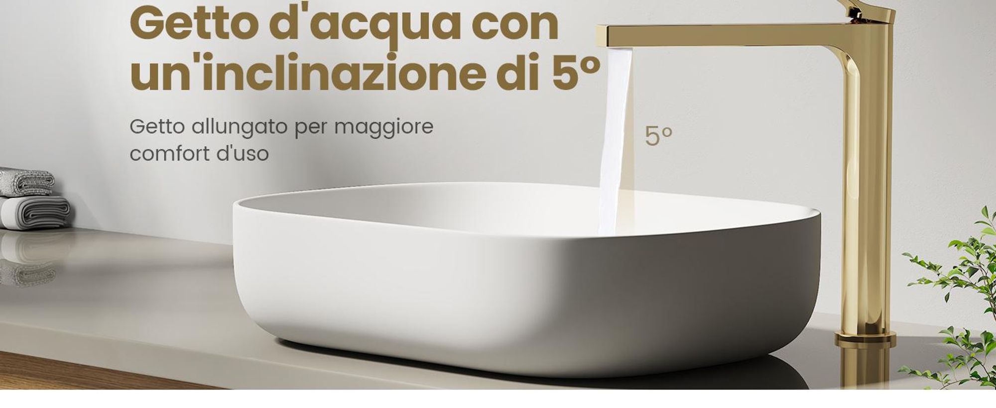 EMKE Rubinetto bagno oro champagne 335x233x46mm, ottone, cartuccia ceramica, miscelatore bagno, miscelatore lavabo, miscelatore lavabo