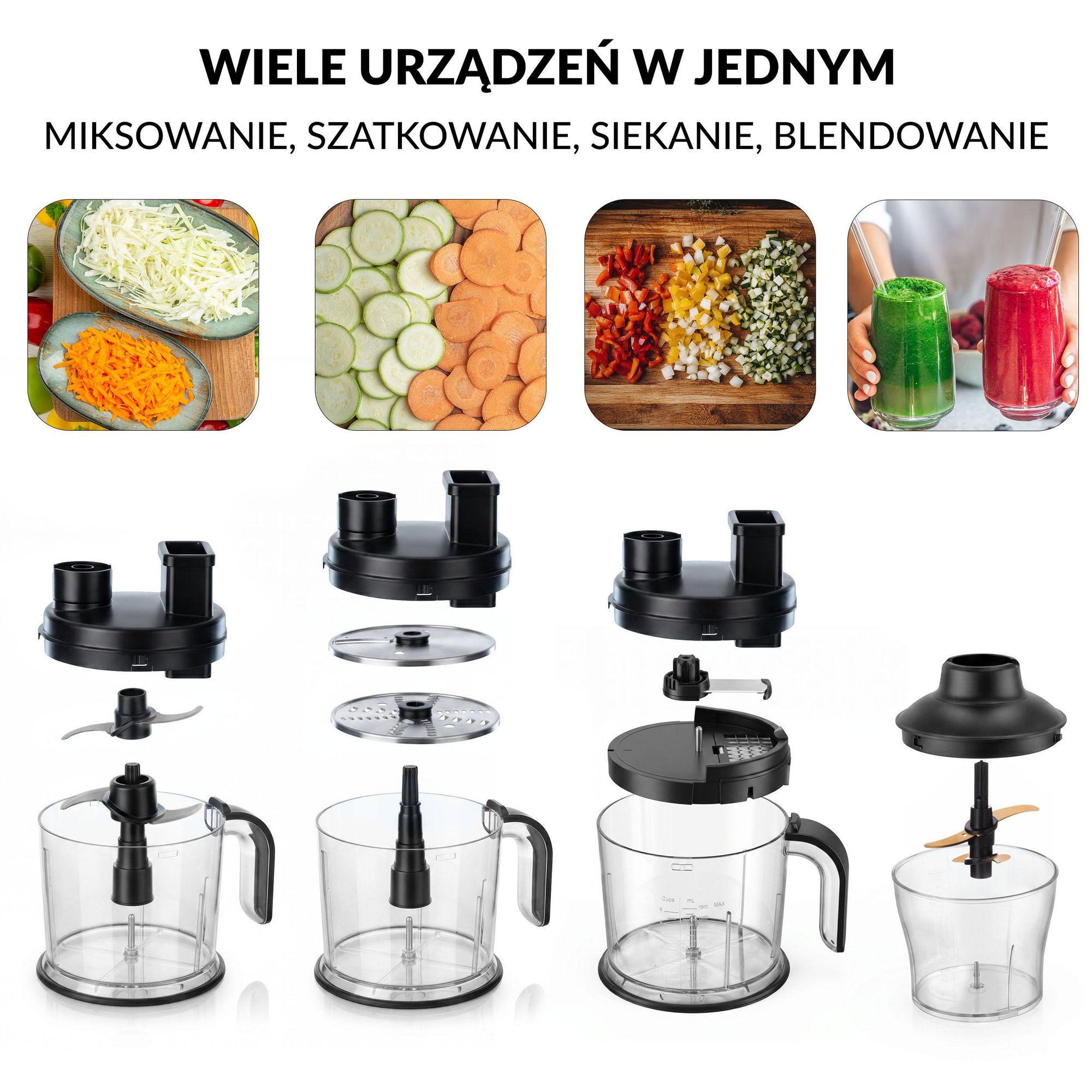 Blender ręczny LEHMANN SELECTO DELUXE mikser, rozdrabniacz, siekacz z zestawem tarek, 2000W, duży zestaw