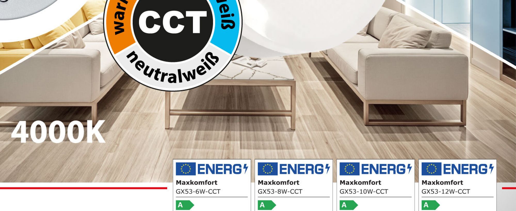 LED GX53 Leuchtmittel 12W – 3-stufig CCT einstellbar warmweiß neutralweiß kaltweiß hell