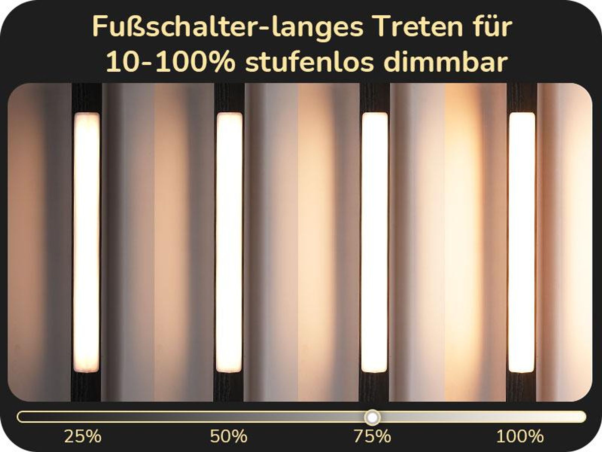 EDISHINE Stehlampe Wohnzimmer Holz, Dimmbar Stehlampe mit 4 Regalen aus Glas, 20W 360°drehbare LED-Stangen, Schwarz