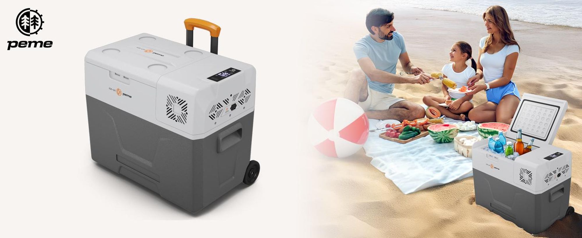 Lodówka turystyczna PEME Expedition z kompresorem, 39 l, zasilanie 12 V, 24 V, 230 V, zamrażarka, lodówka kempingowa, kółka, do ciężarówek, kamperów i samochodów osobowych, sterowanie przez aplikację, -20°C, USB