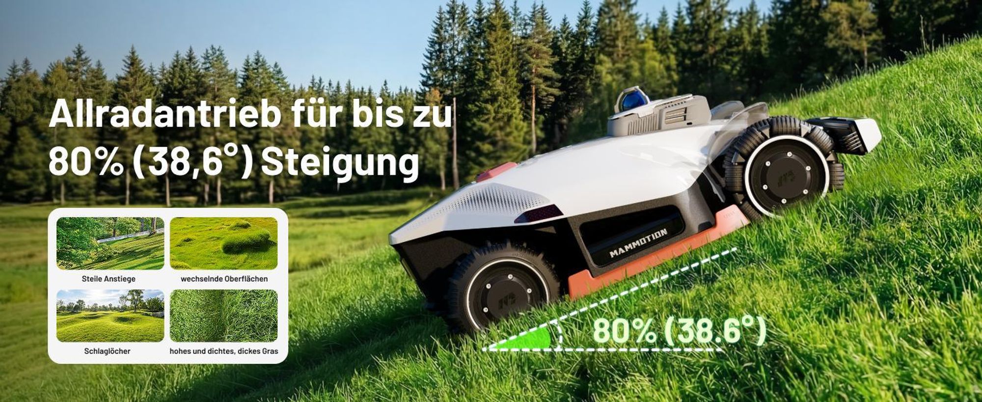 Mammotion LUBA 3 AWD 1500 Mähroboter ohne Begrenzungskabel für 1500m² 360° LiDAR + KI-Vision Rasenmähroboter 80% Steigung bis zu 15 Zonen 4G-Modul APP