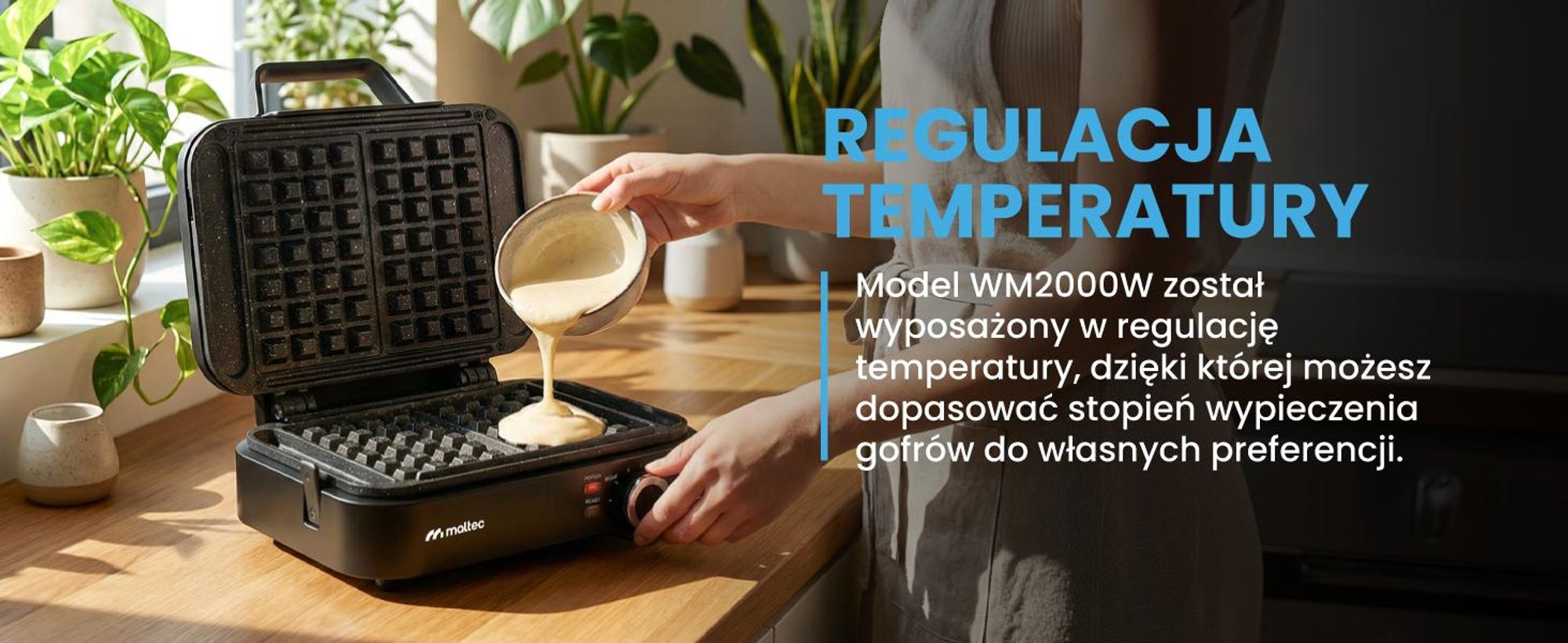 Gofrownica z Regulacją Temperatury Powłoka Marmurkowa na 2 Duże Gofry WM2000W