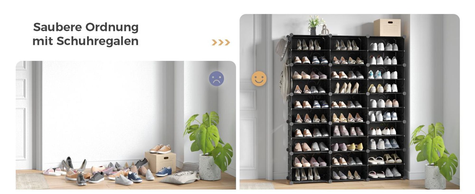 Mondeer Schuhregal Schuhschrank mit Tür, Staub- und Wasserabweisend, für 30-60 Paar Schuhe Schwarz