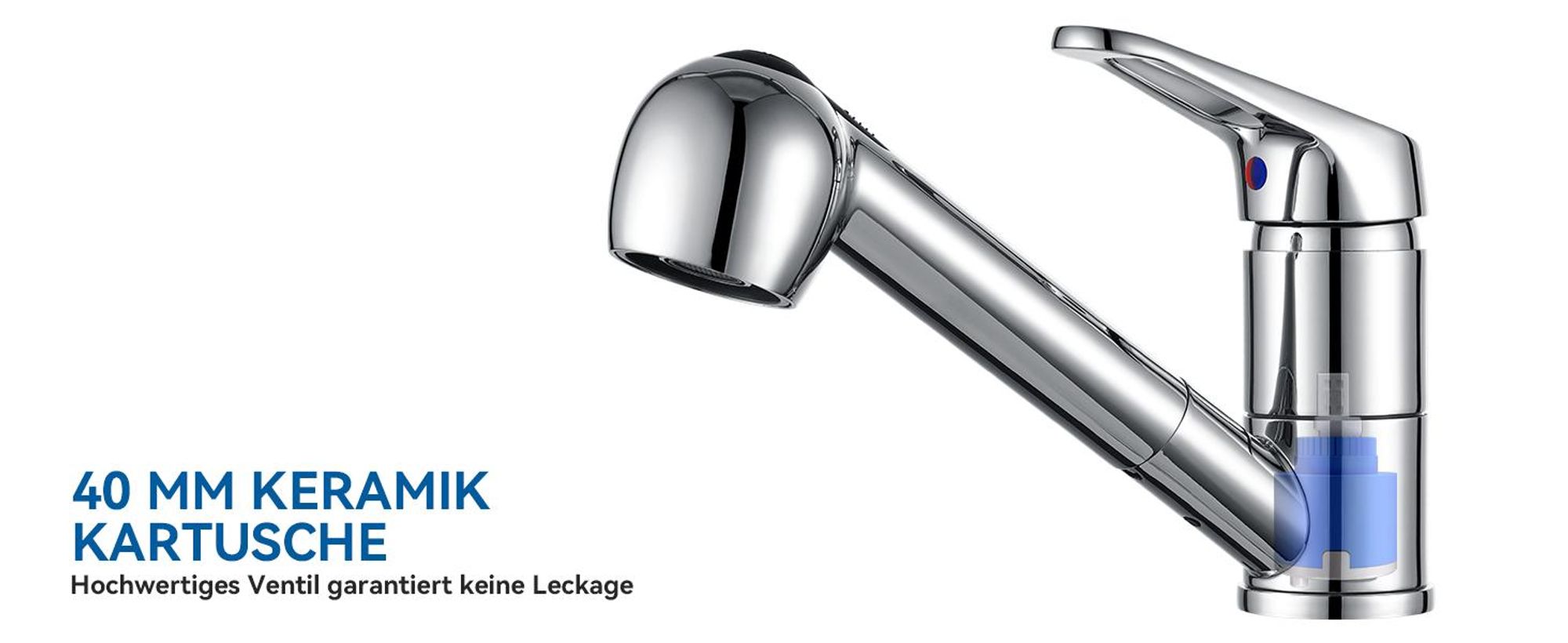 Niederdruck Küchenarmatur ausziehbar 70 cm, Wasserhahn Küche mit 2 Strahlarten, 360° drehbar, Spültischarmatur Chrom mit Brause, für Boiler, Auralum
