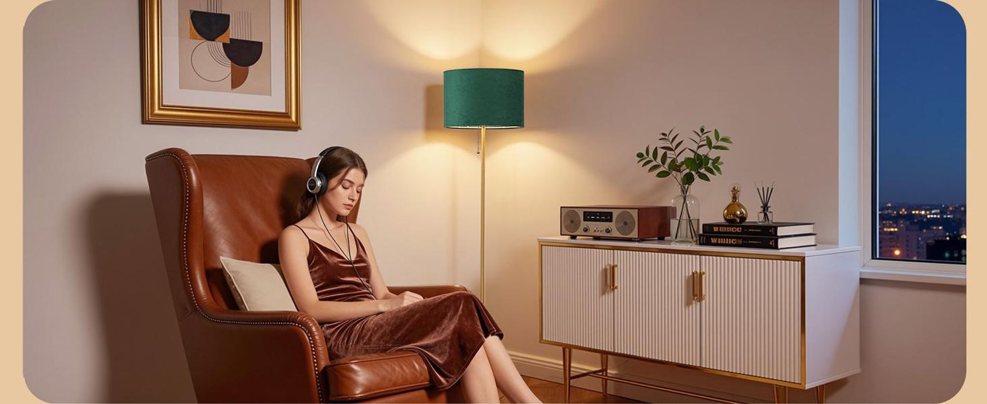 EDISHINE Stehlampe Wohnzimmer, Vintage Stehleuchte mit grünem Samt-Lampenschirm & goldenem Metallgestell, für Schlafzimmer Büro, 145cm
