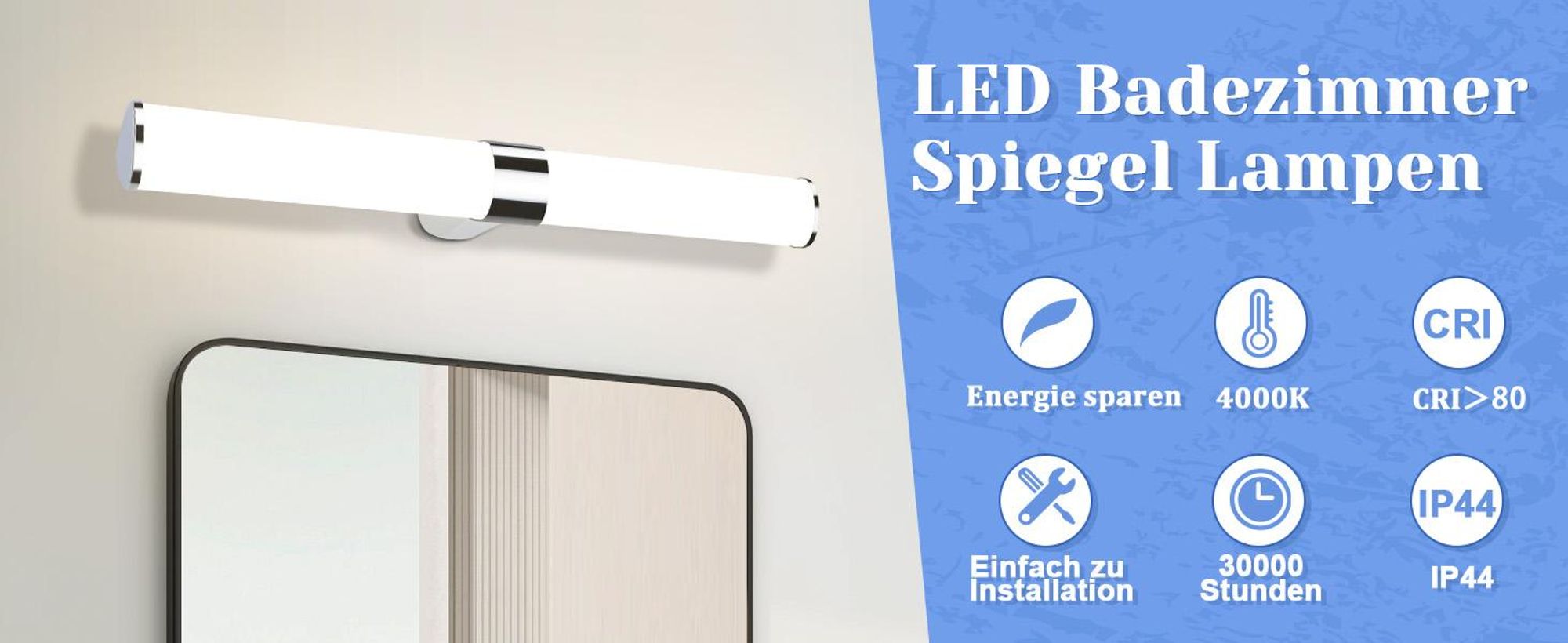 ZMH LED Spiegelleuchte 15W 60CM Chrom  IP44 Wandleuchte Neutralweiß 4000K Feuchtraumleuchte für  Keller Küche schrank