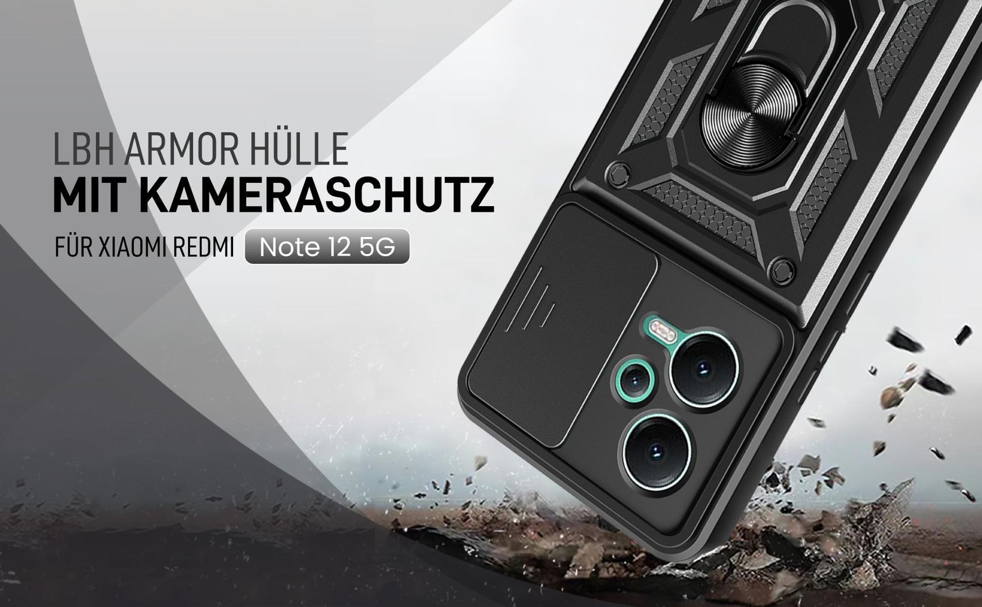Schwarze Outdoorhülle mit Kameraschutz für Xiaomi Redmi Note 12 5G