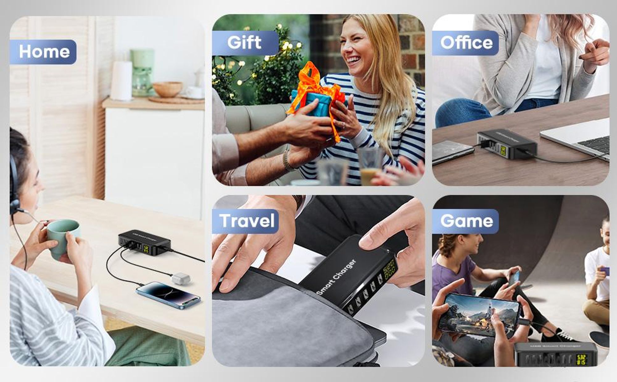 USB Ladegerät, USB Ladestation, 40W 8A 8-Port Ladestation, mit LCD-Display, für iPhone/ Huawei/ Xiaomi/ Samsung/ OPPO/ VIVO