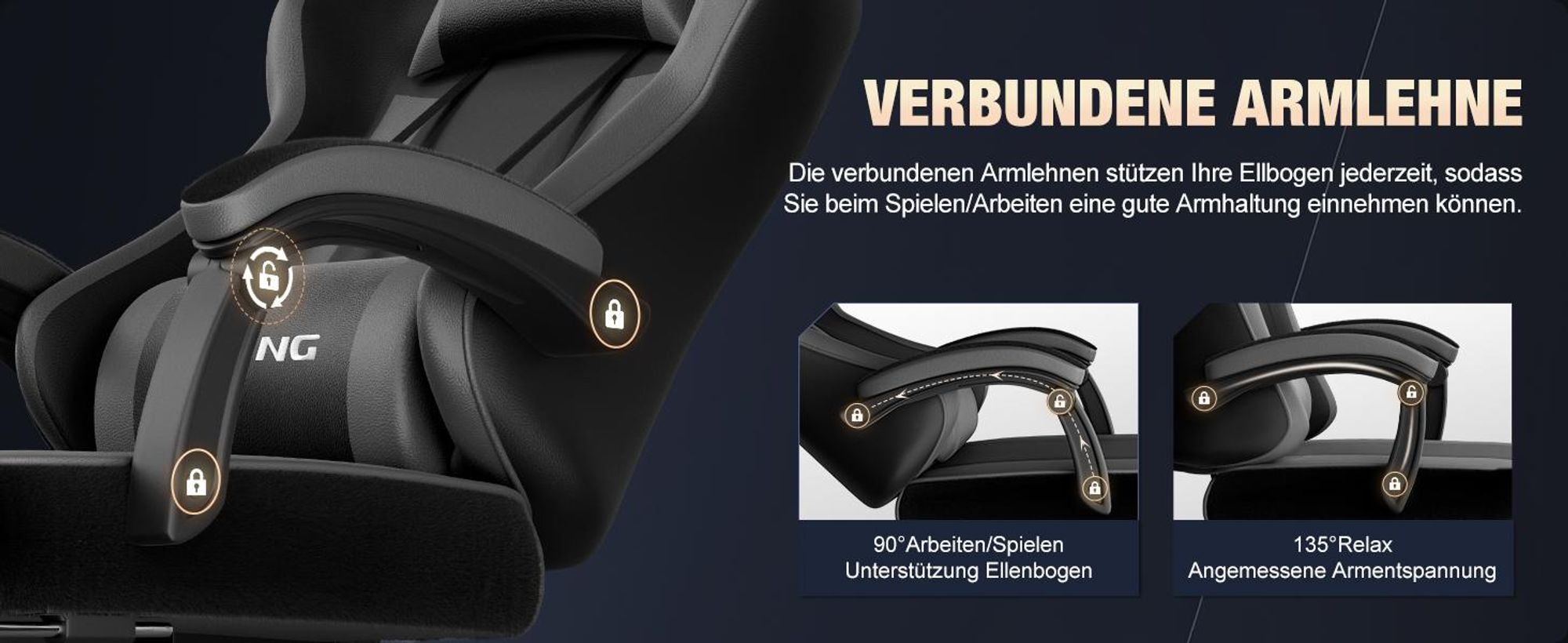 Portreen Gaming Stuhl,Bürostuhl Ergonomischer Gaming Sessel mit Lendenwirbelstütze Fußstütze, gepolstert,Kopfkissen Gaming Stuhl, 150kg Gaming Chair