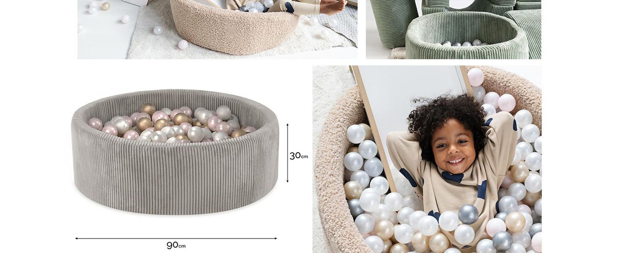 MISIOO Bällebad mit Schaumstoff-Füllung - 90x30cm - 200 Bälle für Bällebad - Hochwertige Bällebad Bälle für Kinder - Sicheres Spielzeug - Beige