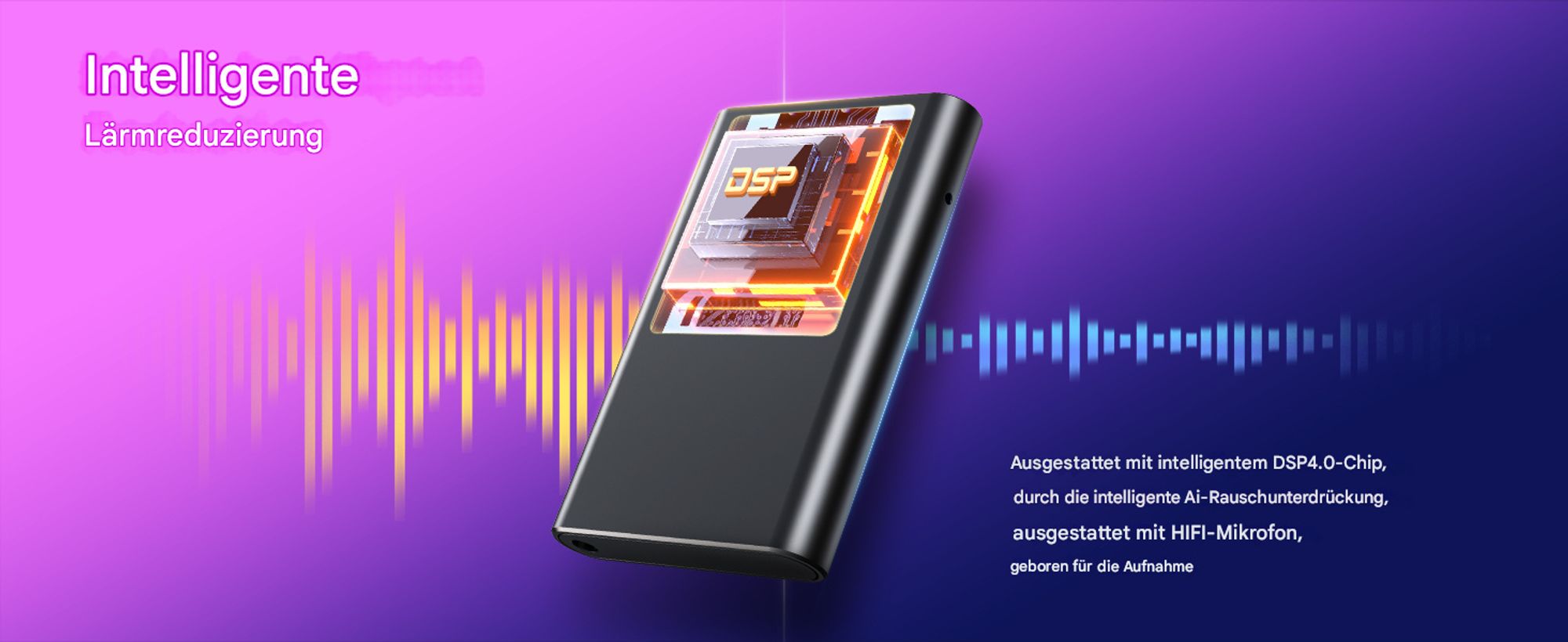 64GB Mini Digitales Diktiergerät - 3072Kbps Magnetic Diktiergerät Aufnahmegerä mit Playback, 7000 Stunden One-Touch Aufnahme mit AI Rauschunterdrückun