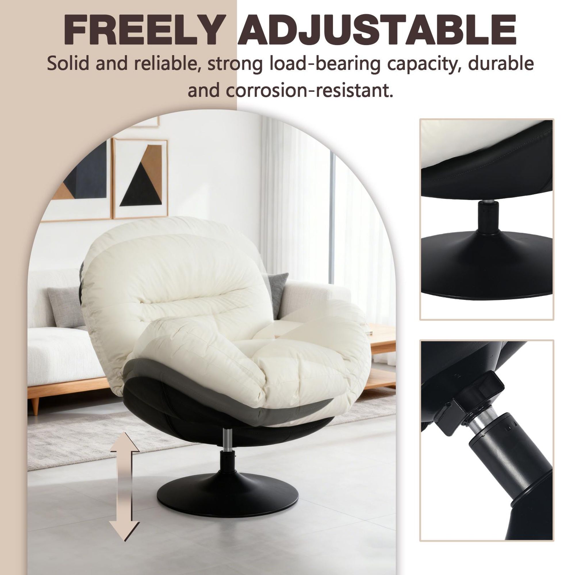 Relaxsessel Höhenverstellbarer 360° Drehsessel Loungesessel mit abnehmbarem Sitz großer TV-Sessel Sessel Metallgestell Wohnzimmer Wohnzimmer bis 170kg