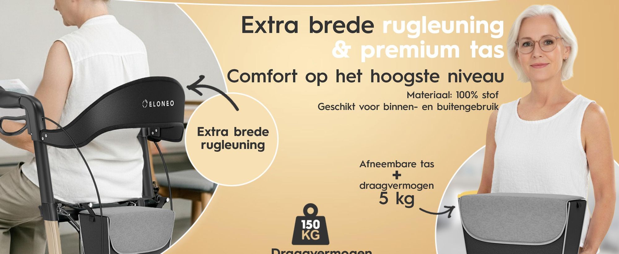 ELONEO Carbon rolstoel, inklapbaar en lichtgewicht, met zitplaats, lichtgewicht reiskruk, ultralicht, crème - maat M