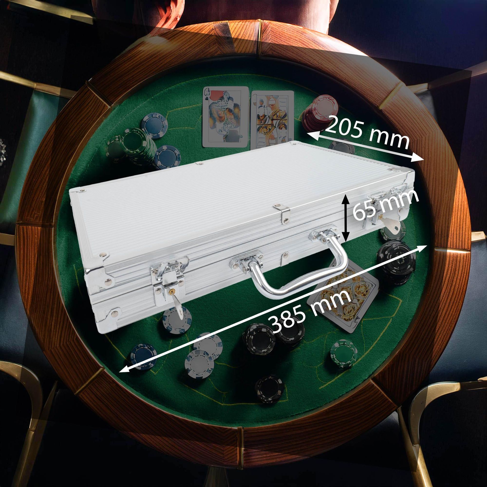 Poker Set Premium 300 Chips mit Metallkern (11,5g) – 6 Wertstufen, Aluminium Koffer, 2 Kartendecks, Blind Chips & Zubehör