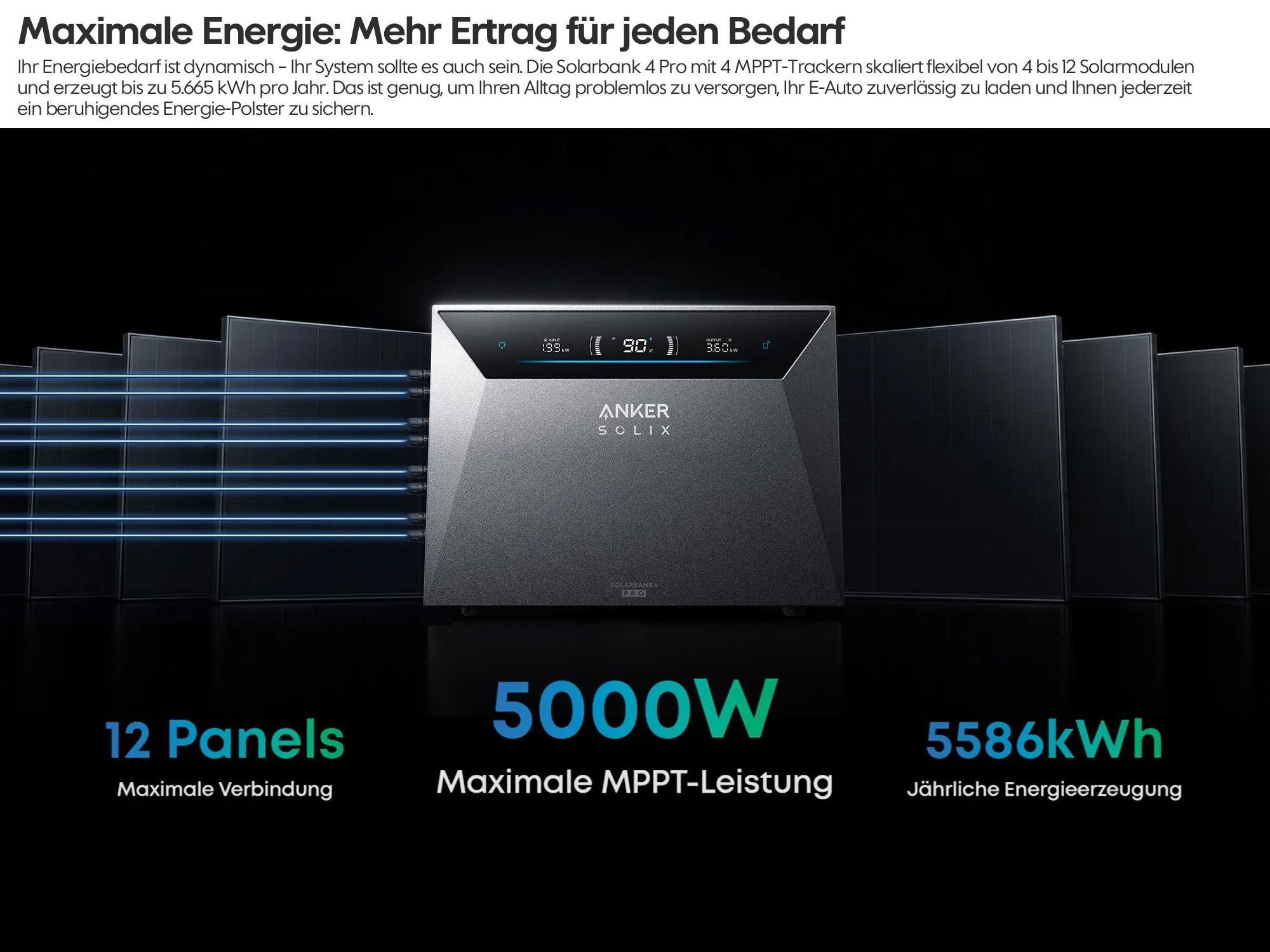 Powerness®Balkonkraftwerk Speicher , Anker SOLIX Solarbank 4 E5000 Pro 5kWh All-in-One Stromspeicher mit Plug & Play für Ihre PV-Nachrüstung (0% MwSt)