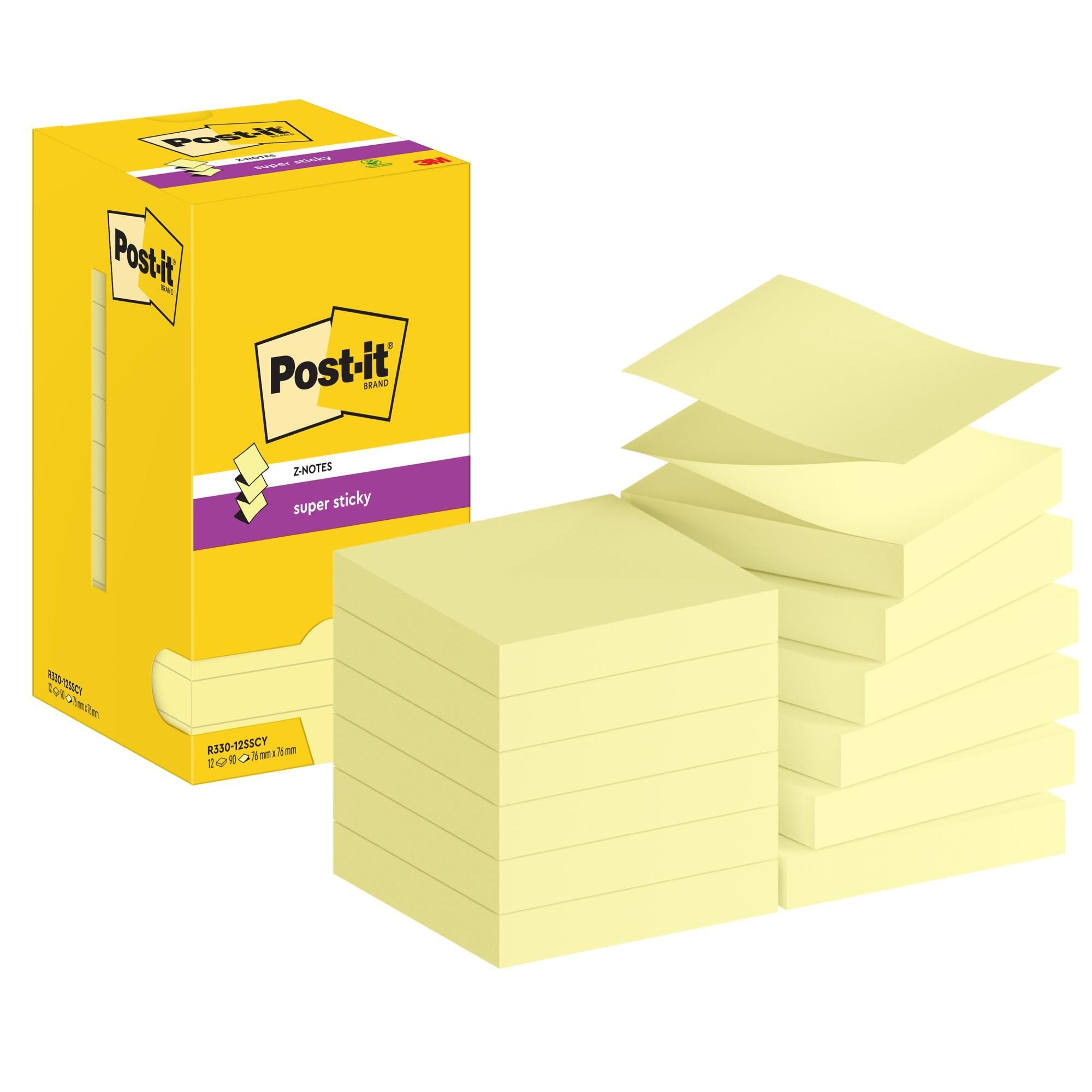 Post-it® Super Sticky Z-Notes Gelb Haftnotizen 76x76mm 12 Blöcke 90 Blatt