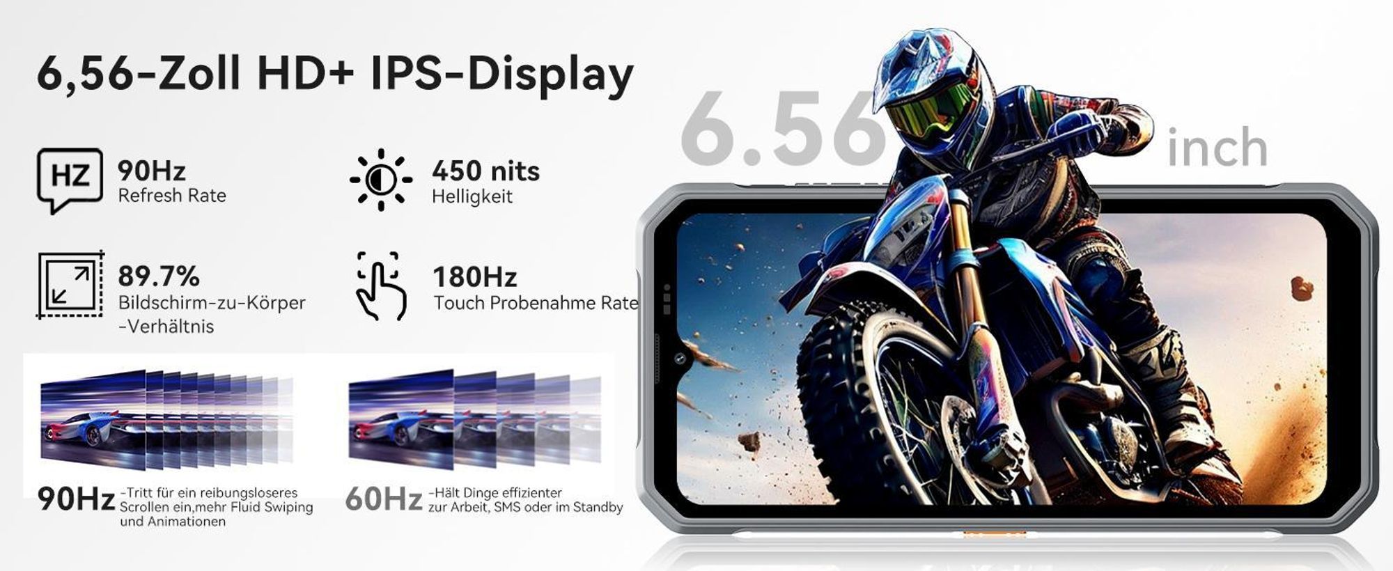 Blackview FORT 2 Outdoor Handy,6.56", 24 GB+128 GB/2TB, Ultra-Dünn 10.7 mm,Android 15, IP68/IP69K,5000 mAh,90Hz,4G Dual/NFC/OTG/GPS/245g,16MP+13MP