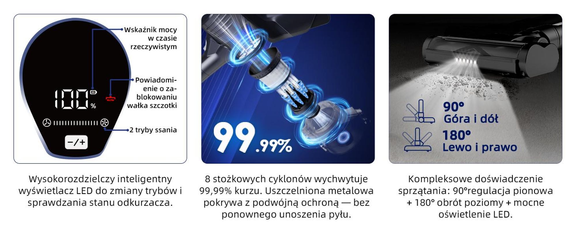 Odkurzacz akumulatorowy 45000Pa 600W, 50 min, Odkurzacze ręczne bezprzewodowy, LED ekran, 8-cyklonowy, szczotka anti-splątanie