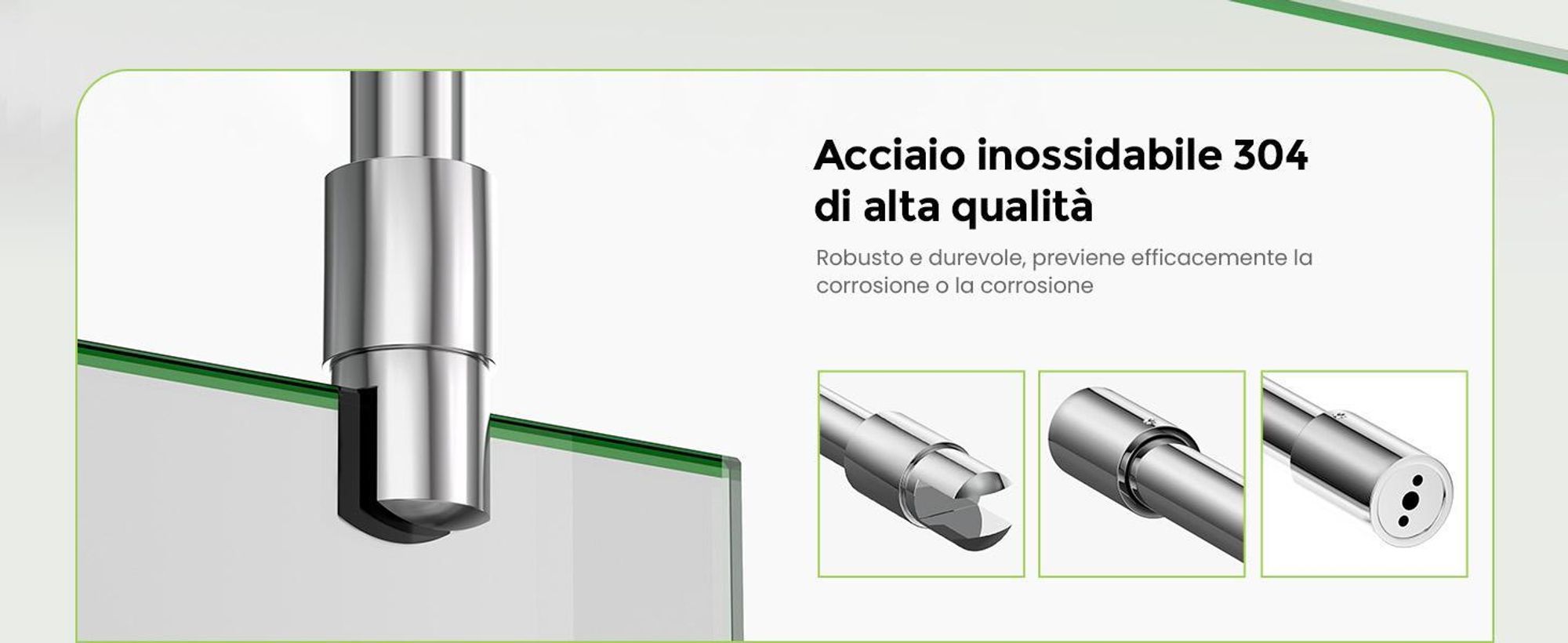 S'AFIELINA Barra stabilizzatrice per doccia in acciaio inox, rotonda, regolabile (lunghezza), per vetro 6-10 mm, anche per soffitto, ideale per cabine doccia, 2 pezzi