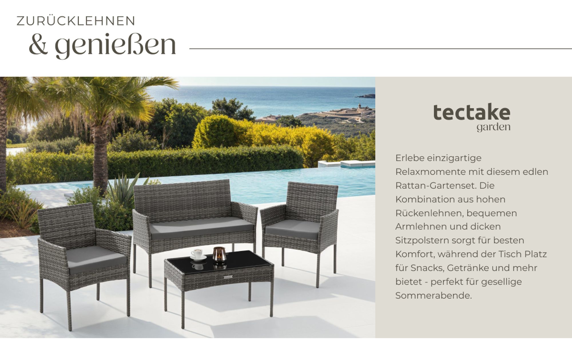tectake® Rattan Gartenset Palese für 4 Personen