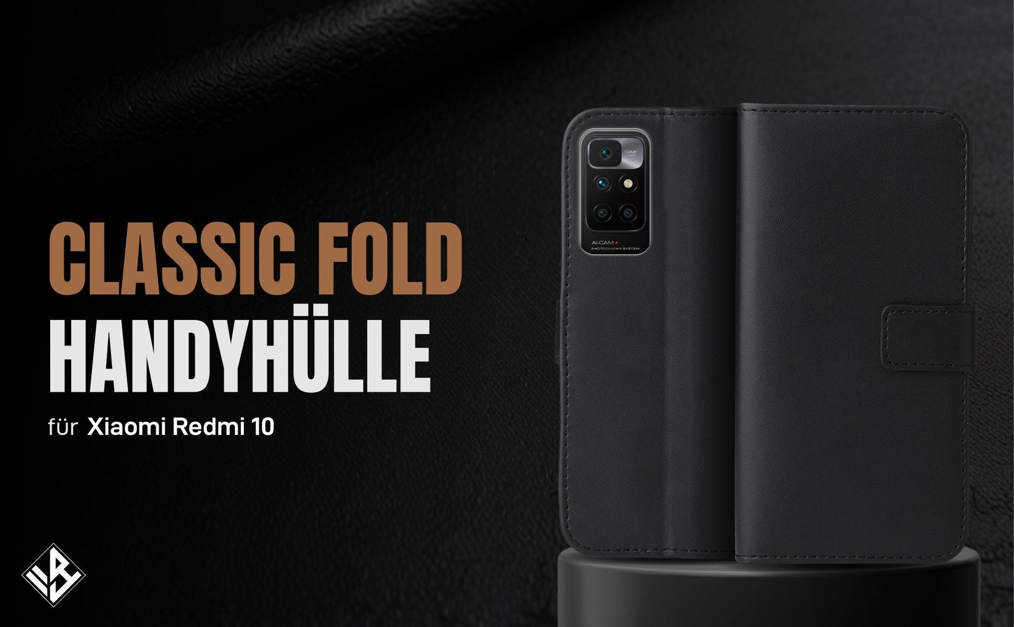 Schwarze Klapphülle für Xiaomi Redmi 10 mit Wallet-Funktion