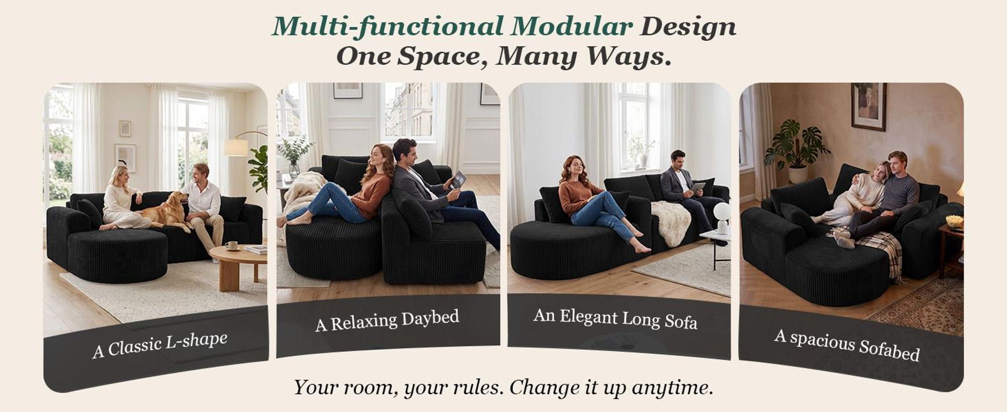Divano angolare con funzione letto, divano modulare in velluto senza braccioli, divano con chaise longue, divano a forma di L con funzione letto, divani componibili con cuscini e tasche laterali, lunghezza 243 cm